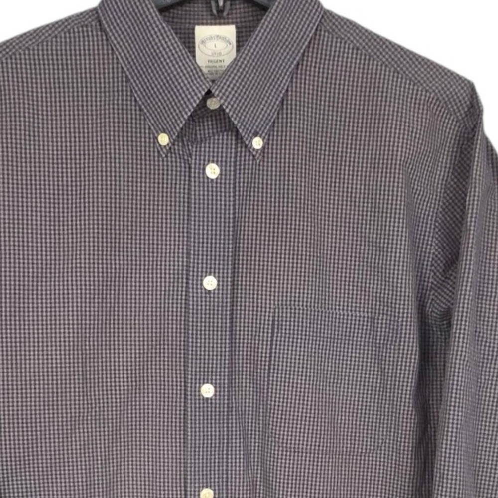 Brooks‎ Brothers Button Down Shirt Mens Large Blue Gray Gingham Check Regent